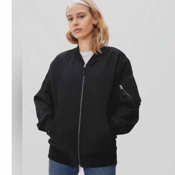 Everlane Womens Cotton Bomber Jacket Black Oversized Boxy Size XS - Picture 8 of 10